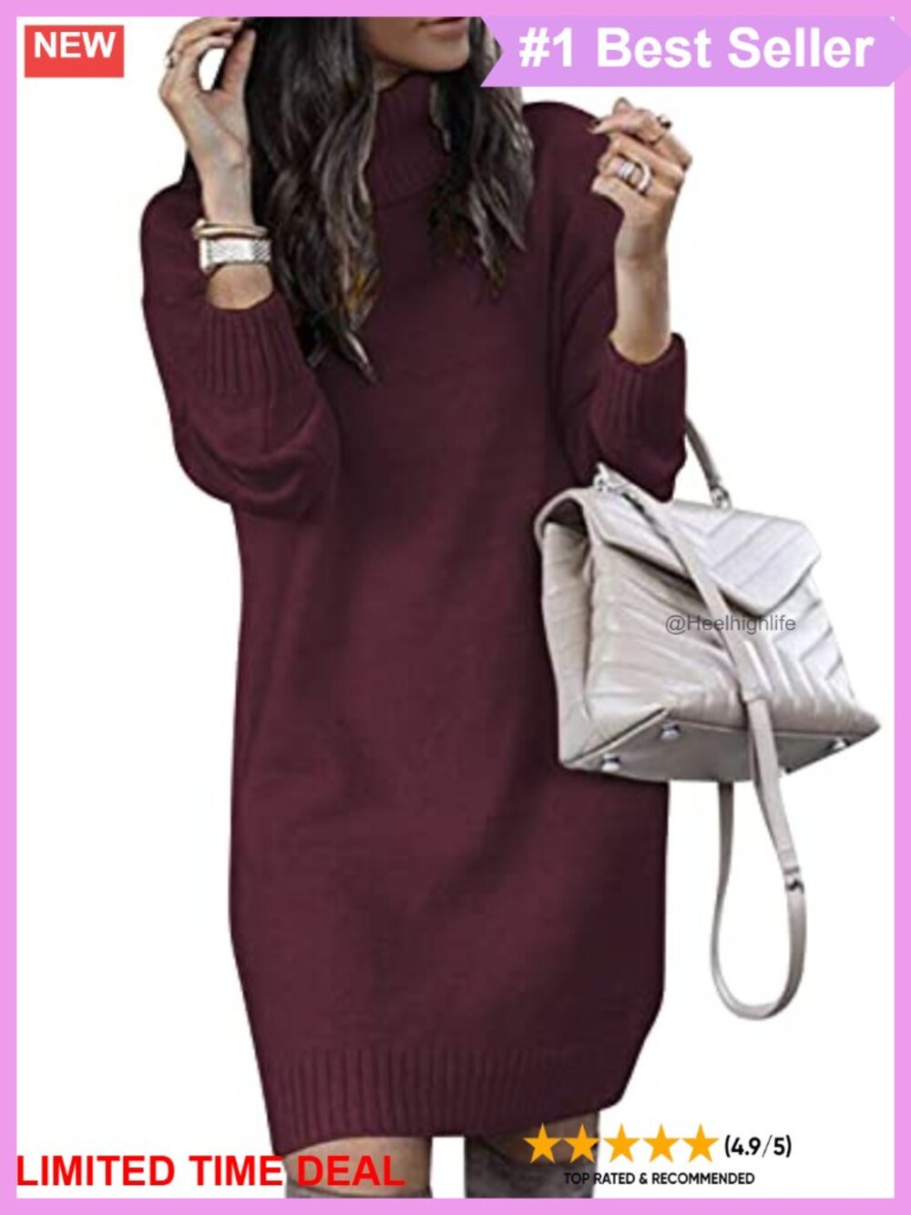 Women's Turtleneck Sweater Dress Oversized Long Sleeve Knit Pullover Mini